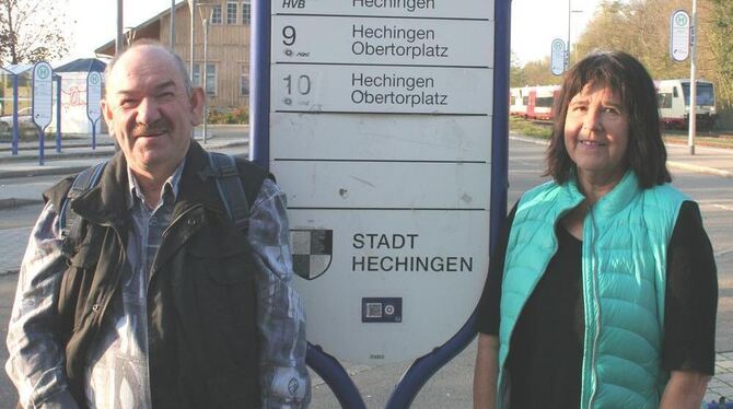 Die erste Etappe ist geschafft: Armin Luz und Karin Knecht sind gut am Hechinger Bahnhof angekommen.