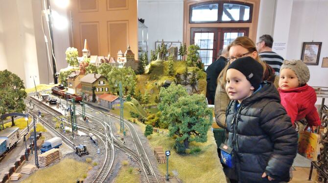 Besonders für die Kleinen ist es ein echtes Erlebnis, wenn die Züge der Anlage von Klaus Beck angeschossen kommen. FOTO: GB