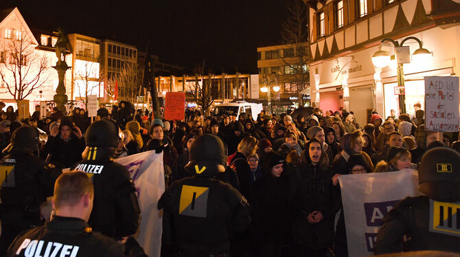 Weitgehend friedlich verlief die Anti-AfD-Demonstation auf dem Marktplatz  FOTO: FOP