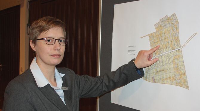 Sigrid Schnelle vom Landratsamt Tübingen erklärt, wie die Bodenrichtwerte in Kirchentellinsfurt vor der Flurneuordnung berechnet