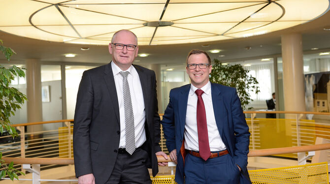 Roland Löffler und Patrick Greuter, die Chefs der Commerzbank-Niederlassung Reutlingen.
