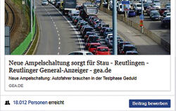 Wegen der neuen Ampelschaltung sehen auf Facebook viele Rot. SCREENSHOT: GEA-REPRO