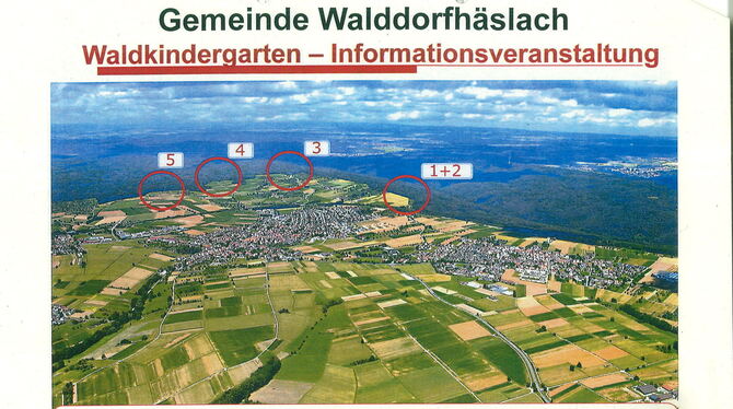 Mit Hilfe dieser Luftaufnahme von Walddorfhäslach sollen die Teilnehmer bei der heutigen Informationsveranstaltung die möglichen