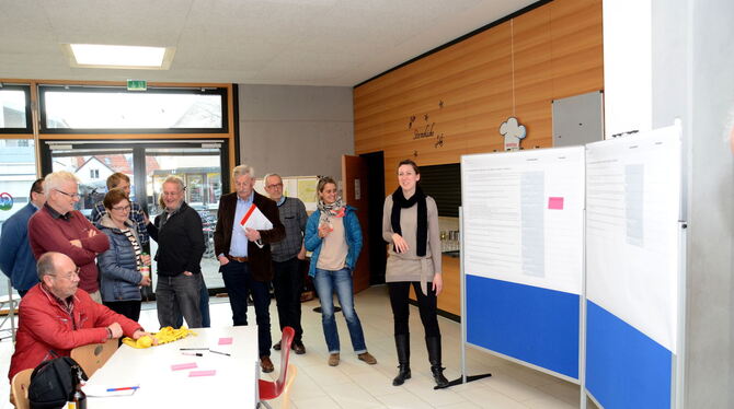 Irene Sperl-Schreiber (rechts) erläutert die Ergebnisse der Arbeitsphase.  FOTO: EBER