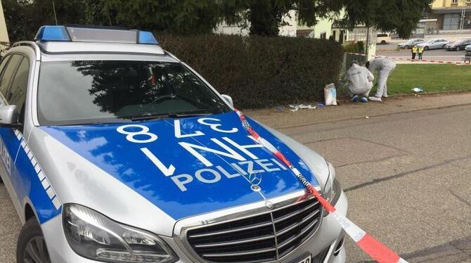 Ein Polizeiauto steht auf einer Straße