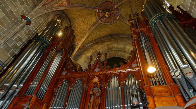 Die große Rieger-Orgel in der Marienkirche wird demnächst generalsaniert und ausgebaut. FOTOS: NIETHAMMER