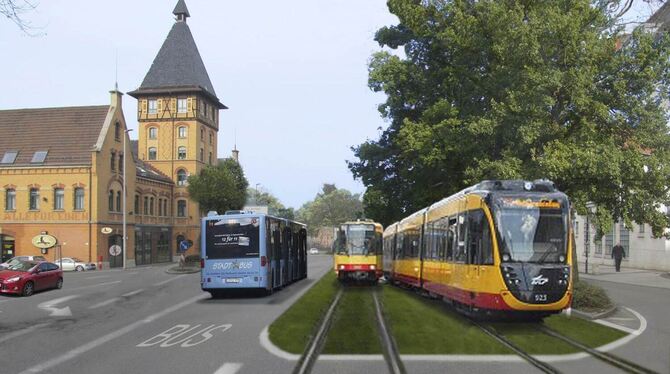 Auf der  Lederstraße könnte Platz geschaffen werden für  eine separate  Bahntrasse der  Stadtbahn. GRAFIK: STADTVERWALTUNG