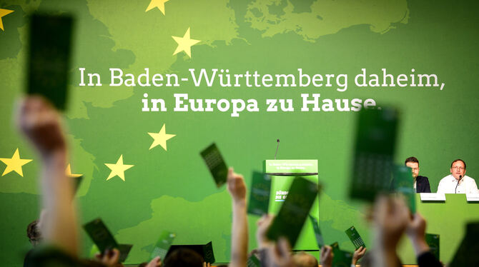 Mitglieder der Partei Bündnis 90/Die Grünen stimmen beim Landesparteitag ab.