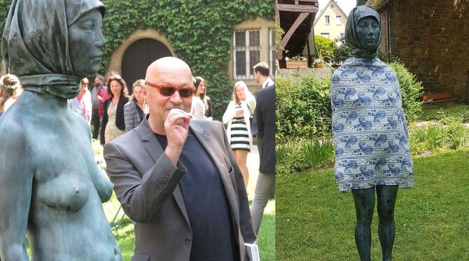 Olaf Metzel und seine Bronzefigur »Turkish Delight«. Einmal nackert, einmal züchtig verhüllt.   FOTO: PRIVAT