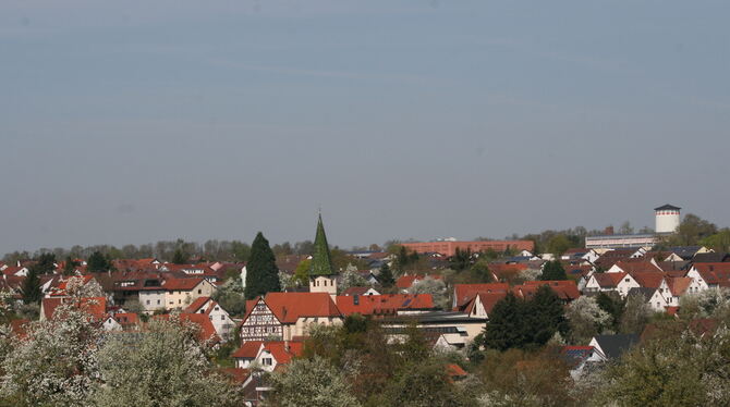 Das Panorama von Kusterdingen mit der Marienkirche im Zentrum: Vor allem der grün gedeckte Turm gilt als eines der Wahrzeichen d