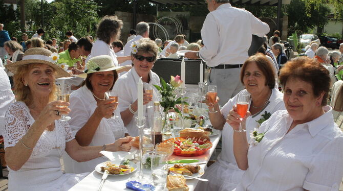 Geteilte Lebensfreude: Hier ein sonniger Eindruck von der Erstausgabe des »Dîner en blanc« in Münsingen im Jahr 2015. FOTO: SCHR Geteilte Lebensfreude: Hier ein sonniger Eindruck von der Erstausgabe des »Dîner en blanc« in Münsingen im Jahr 2015. FOTO: SCHR