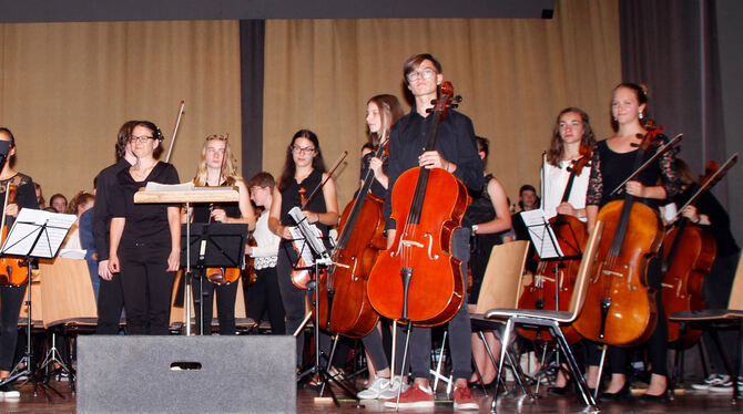 Solisten und das Orchester des Friedrich-Schiller-Gymnasiums spielten unter Leitung von Dorothee Hirschmann. FOTO: OLE