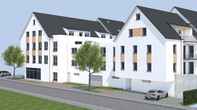 Lammareal Mittelstadt: Die unverbindliche Illustration zeigt das Projekt von der Stadtstraße aus.  GRAFIK: HOSP-BAU GMBH