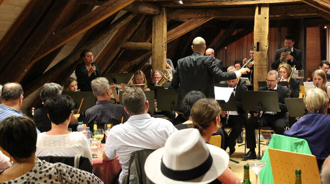 »007 in Concert«: ein Erfolgsprogramm des Musikvereins Gomaringen, mit dem die Band allerdings ausweichen musste vom Schlosshof