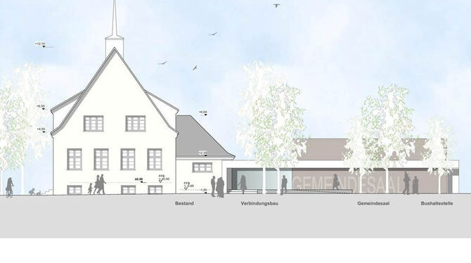 An die Alte Schule in Bleichstetten soll ein Gemeindesaal angebaut werden. Planung: Ott Architekten