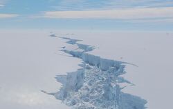 Ausbreitung eines Risses am Eisschelf Larsen C: Dieser Riss führte im vergangenen Jahr zum Abbruch eines Eisbergs, dessen Fläche