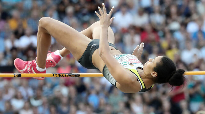 Wurde kürzlich bei der Europameisterschaft in Berlin Dritte im Hochsprung: Die Ex-Tübingerin Marie-Laurence Jungfleisch. FOTO: Wurde kürzlich bei der Europameisterschaft in Berlin Dritte im Hochsprung: Die Ex-Tübingerin Marie-Laurence Jungfleisch. FOTO: