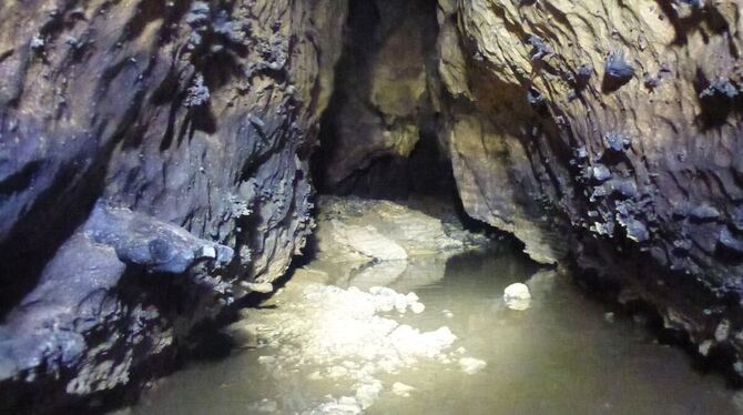 Ein Teil des neu entdeckten Seitengangs in der Falkensteiner Höhle.   FOTO: SCHÜSSLER