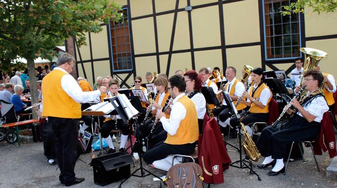 Die Rossbergmusikanten beim Zwiebelfest. FOTO: SPIESS