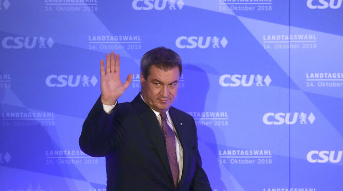 Markus Söder (CSU), Ministerpräsident von Bayern, kommt zur Wahlparty der CSU in den Landtag.