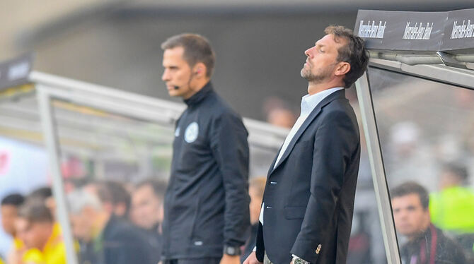 Momente des Bundesliga-Comebacks von VfB-Trainer Markus Weinzierl.  FOTOS: EIBNER, DPA