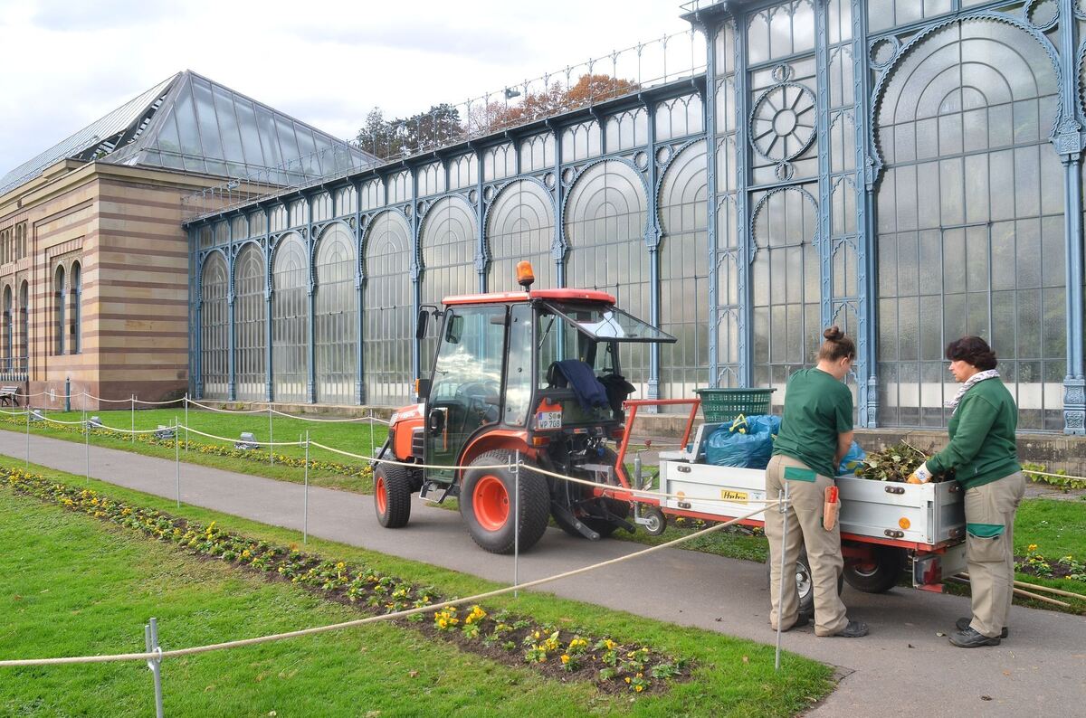 Die historische Grünanlage der Wilhelma betreuen die Gärtnerinnen und Gärtner der Parkpflege, hier Hannah Mok (links) und Galyna