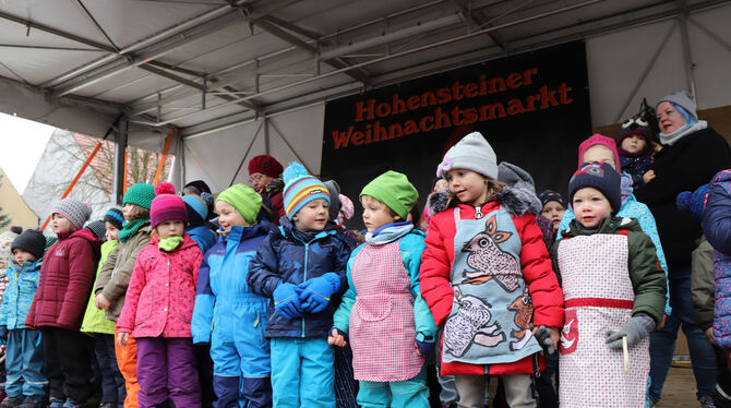 Kindergartenkinder trugen beim Hohensteiner Weihnachtsmarkt Lieder vor. FOTO: BLOCHING