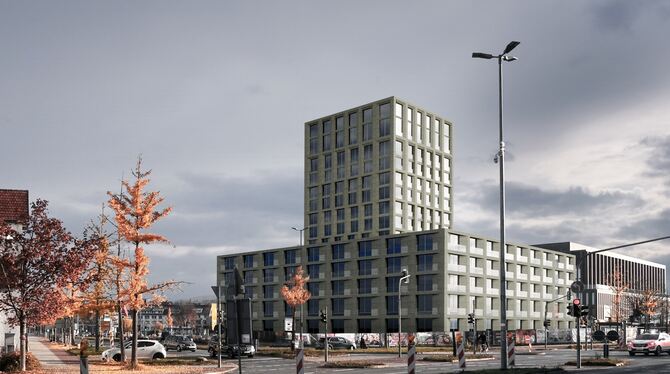 Diese Computergrafik des geplanten Stadthallen-Hotels aus der Blickrichtung AOK hat der Verein »Wir in Reutlingen« (WiR) anferti