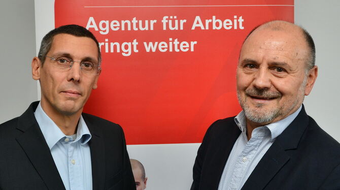 Rüdiger Wapler (links), Wissenschaftler beim Institut für Arbeitsmarkt- und Berufsforschung (IAB), erläuterte dem GEA auf Einlad