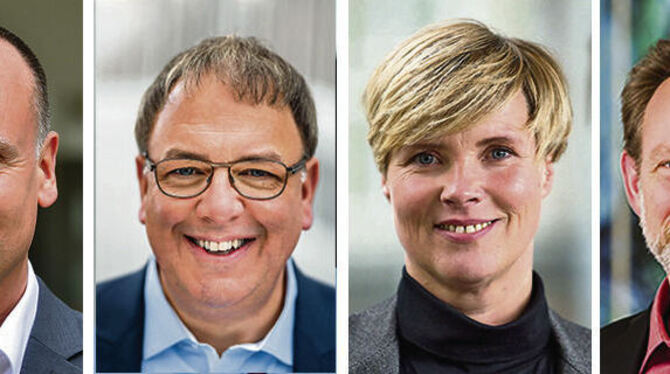 Stellen sich zur Wahl (von links): Dr. Christian Schneider (CDU), Thomas Keck (SPD), Cindy Holmberg (Grüne), Andreas Zimmermann