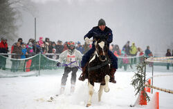 Tierisch Spaß hatten Teilnehmer wie Zuschauer beim Skijöring-Wettkampf in Trochtelfingen. FOTO: BAIER