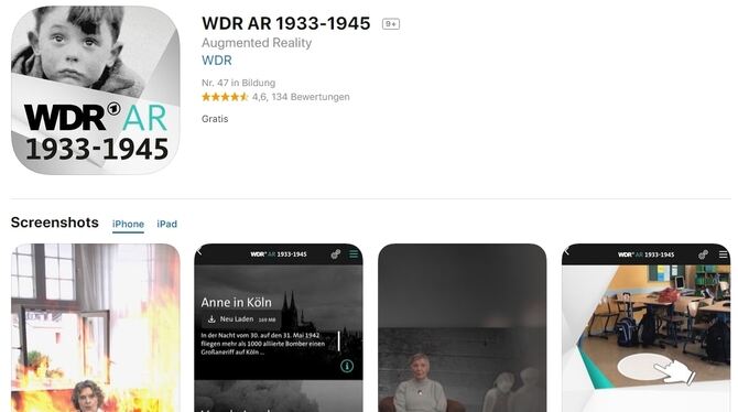 Die WDR AR 1933 -1945 App in Apples App-Store.