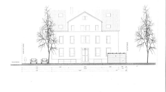 Die Planzeichnung zeigt das Schulhaus mit saniertem Anbau und neuem Dach. GEA-REPRO