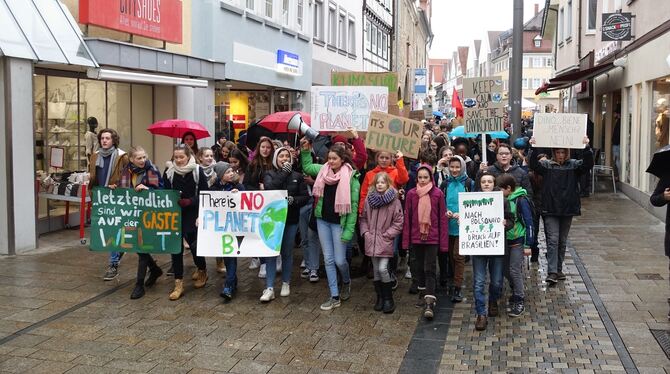 In einem langen und freundlich laut unüberhorbaren Demozug geht es einmal die Wilhelmstraße runter, und die Metzgerstraße wiede In einem langen und freundlich laut unüberhorbaren Demozug geht es einmal die Wilhelmstraße runter, und die Metzgerstraße wiede