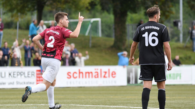 Hatte zum 25. Mal in dieser Saison Grund zum Jubeln: Dominik Früh vom VfL Pfullingen.   FOTO: EIBNER