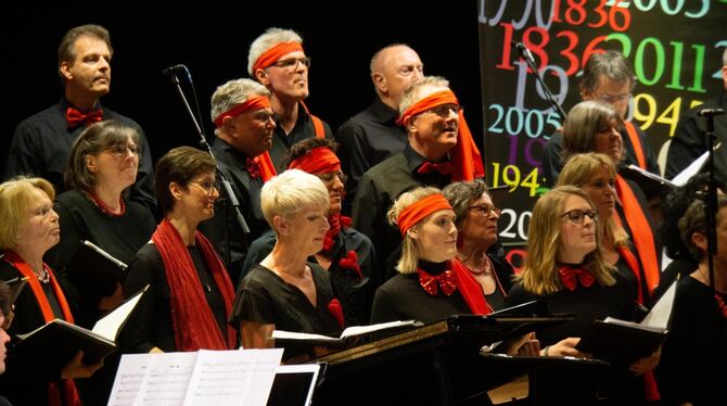 Die Mössinger Chorgemeinschaft »Chor & More« durchstreifte unter der Leitung von Christoph Zolg 40 Jahre Musikgeschichte.  FOTO: