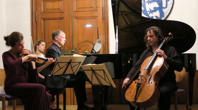 Das Trio im Rathaussaal.  FOTO: GÖGGEL