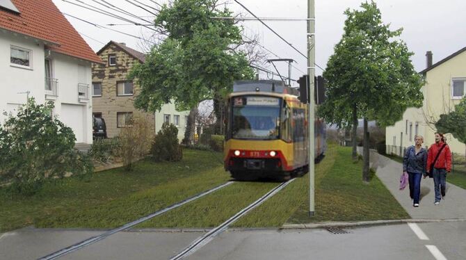 Ein Zug wird kommen: So könnte die schöne neue Stadtbahn-Welt aussehen. FOTOMONTAGE: STADTVERWALTUNG