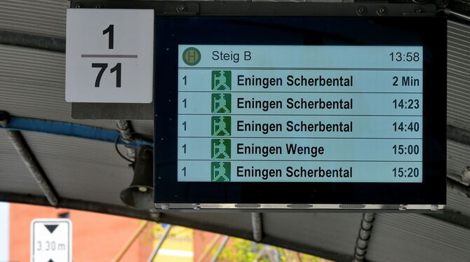»Dynamische Fahrgastinformation« heißen die Tafeln, die es seit einiger Zeit schon in Reutlingen gibt. Auch dort sollen weitere