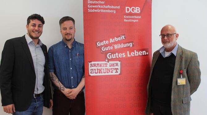 Stellten die Pläne für die 1.-Mai-Kundgebung in Reutlingen vor (von links): DGB-Kreisvorsitzender Matteo Scacciante, DGB-Regions