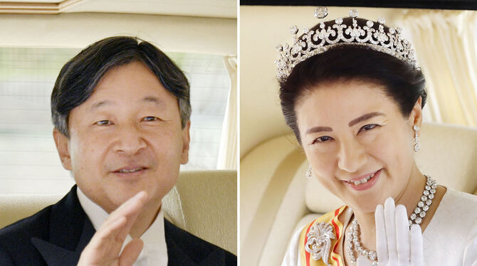 Das neue japanische Kaiserpaar, Kaiser Naruhito und Kaiserin Masako, nach der Inthronisierung. Naruhito hat den Chrysanthemen-Th