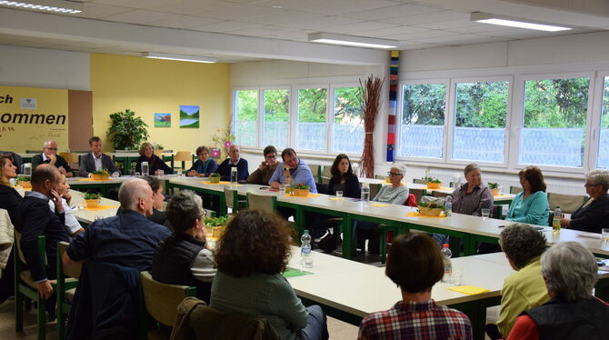 Diskussion im Asylcafé zur Sozialpolitik der Gemeinde.  FOTO: US