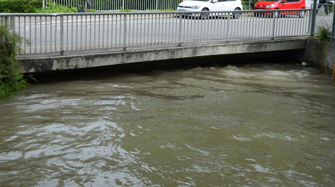 Nur noch wenig Spielraum bleibt an der Brücke über die Echaz in der Gönninger Straße.   FOTOS: SAUTTER