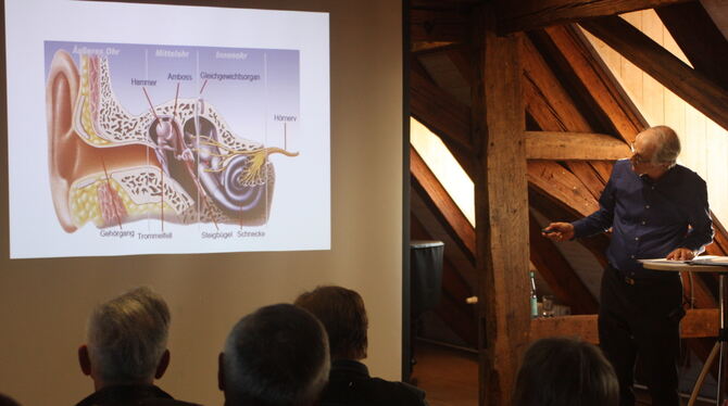 Ohrenarzt Rolf-Dieter Nerz bei seinem Vortrag.