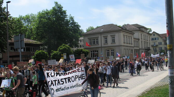 Der Demozug vor der Neuen Aula in Tübingen. FOTO: -JK