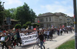 Der Demozug vor der Neuen Aula in Tübingen. FOTO: -JK