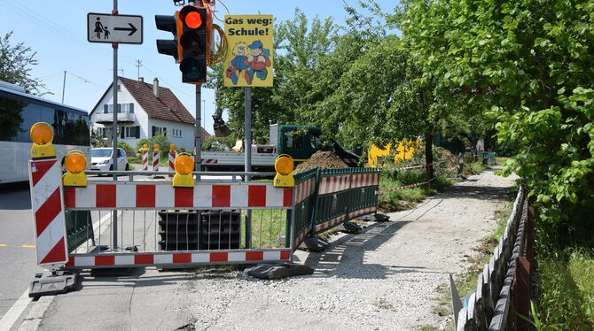 Für die Schulkinder wurde ein Weg zur Ausweichhaltestelle abgezäunt. FOTOS: STÖHR