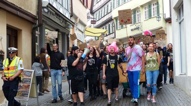Demonstranten auf dem Weg zum Holzmarkt.