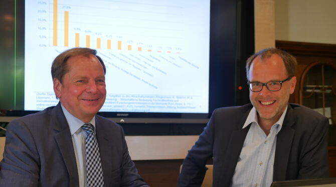 Gemeinsam präsentierten Professor Bernd Kriegesmann (rechts) von der Universität Bochum und IHK-Chef Dr. Wolfgang Epp eine Studi