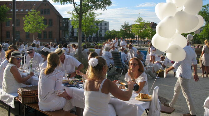 Da ist noch Platz zum Wachsen: Knapp 100 ganz in Weiß gekleidete Menschen trafen sich zum Picknick vor der Stadthalle. FOTO: KÜS
